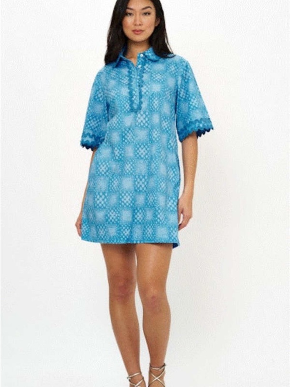 Oliphant Collared‎ Matrix Blue Shirt Mini Dress Size Small